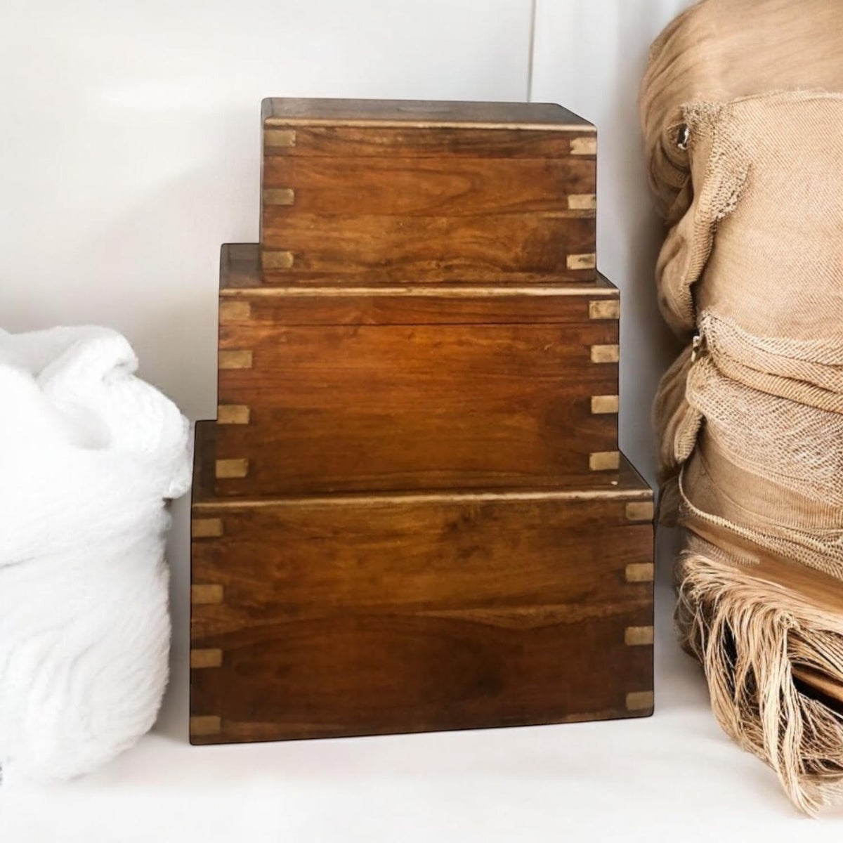 90CM SET 3 WOODEN CHESTS