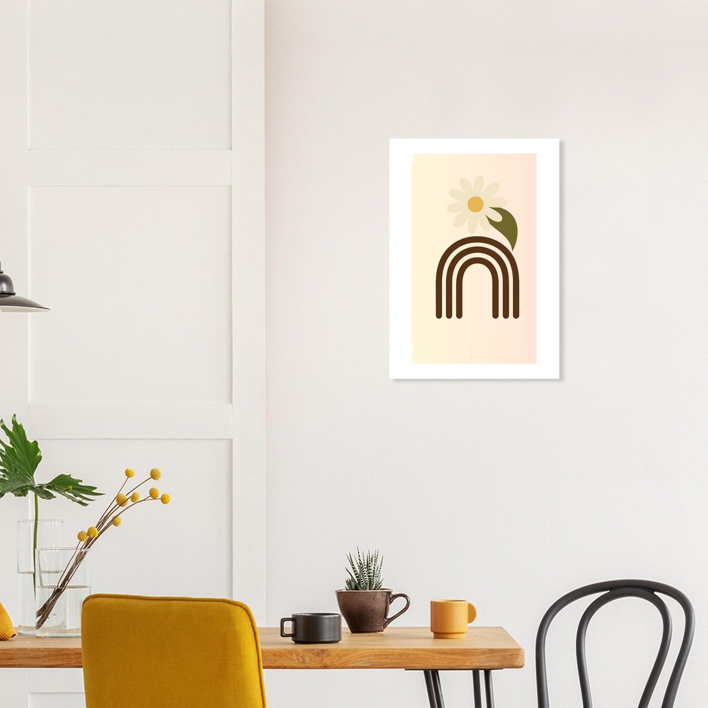 Minimalist Floral Print - Abstract Daisy Poster - Earthy Brown Boho Wall Art