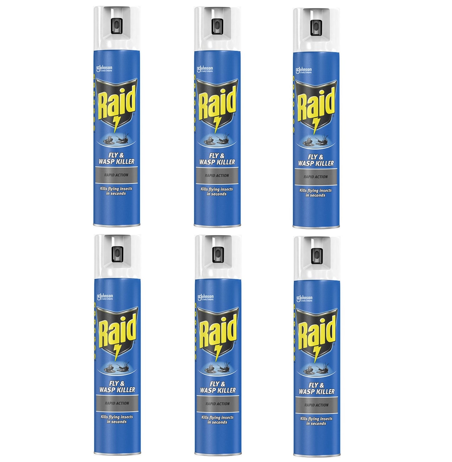 6 x Raid Rapid Action Fly & Wasp Insect Killer 300Ml
