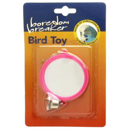 Boredom Breaker Budgie and Canary Round Mirror with Bell 3" - Case of 6