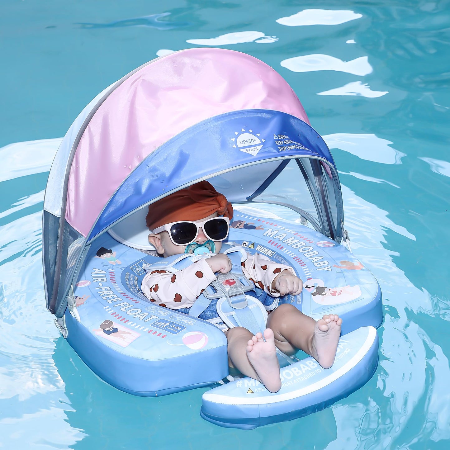 28°C Mambobaby Baby Pool Float with Canopy & Tail | Deluxe Non-Inflatable Infant Swim Float