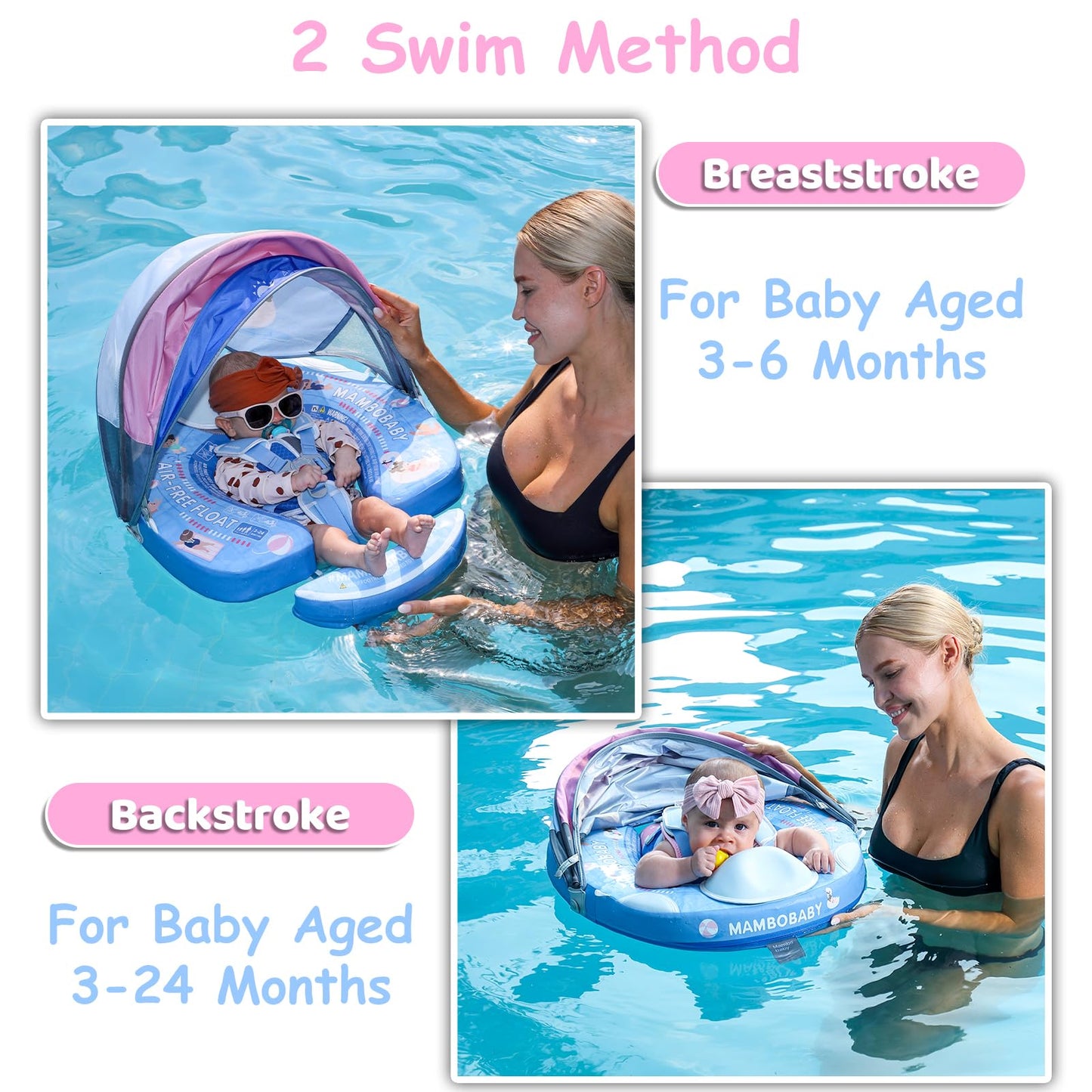 28°C Mambobaby Baby Pool Float with Canopy & Tail | Deluxe Non-Inflatable Infant Swim Float
