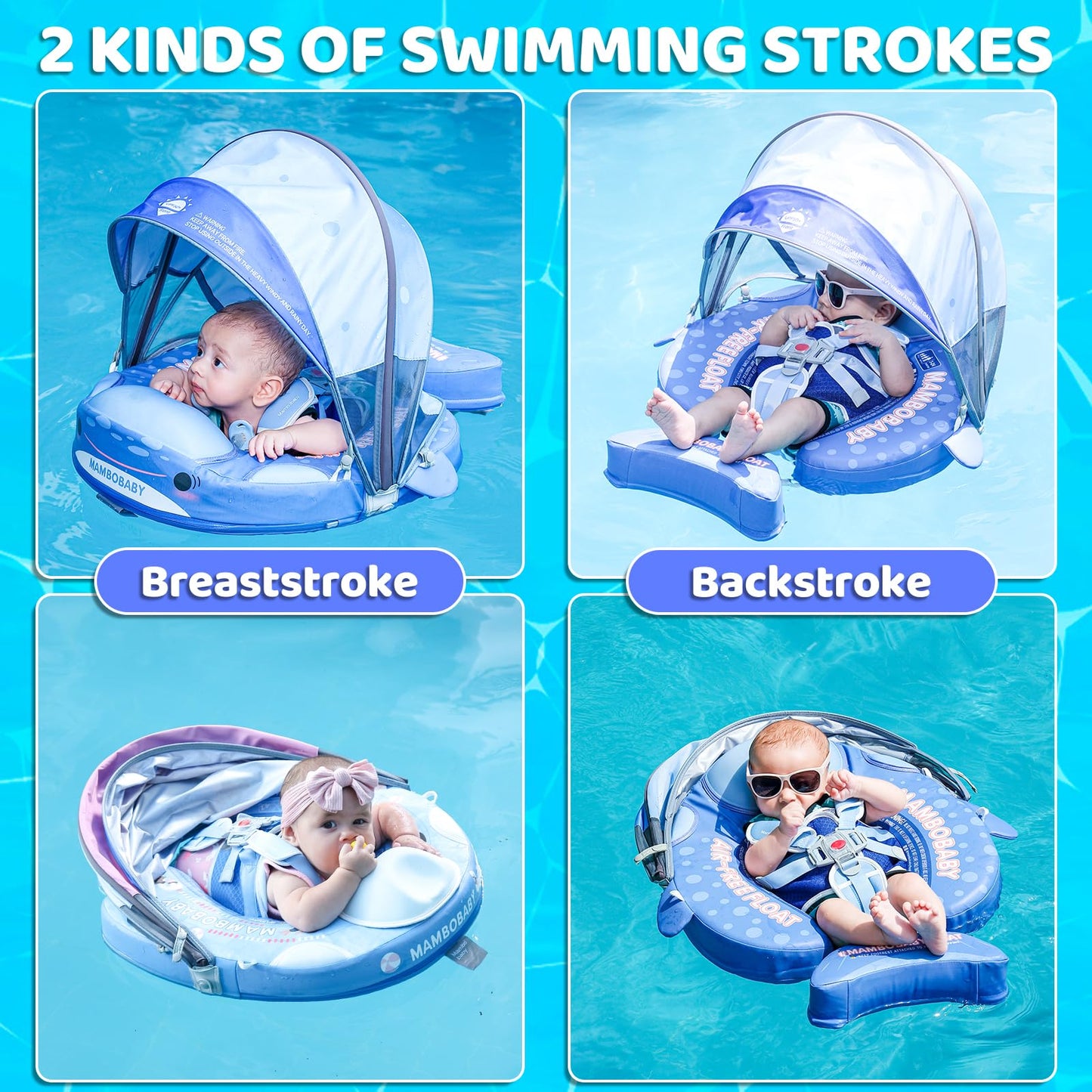 28°C Mambobaby Shark Baby Float with Canopy & Tail – Non-Inflatable Pool Float for 3–24 Months