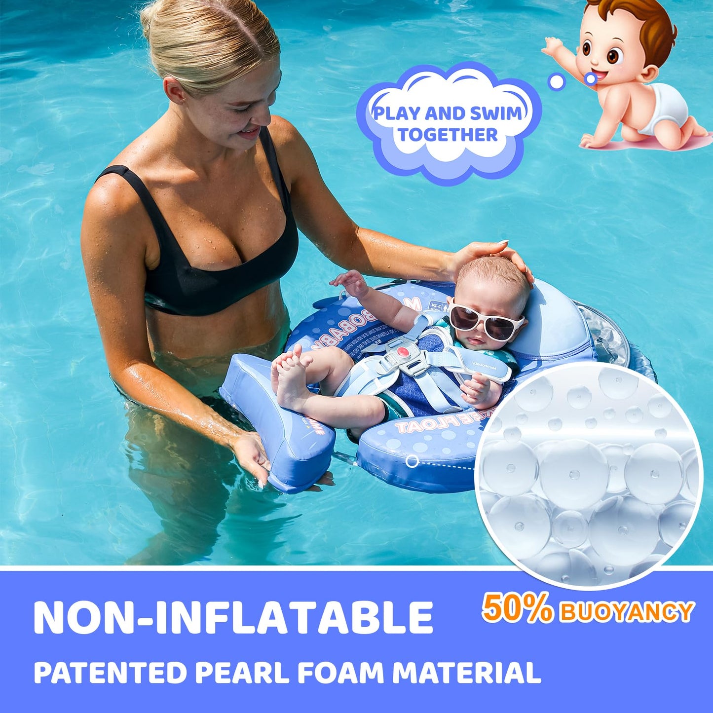 28°C Mambobaby Shark Baby Float with Canopy & Tail – Non-Inflatable Pool Float for 3–24 Months
