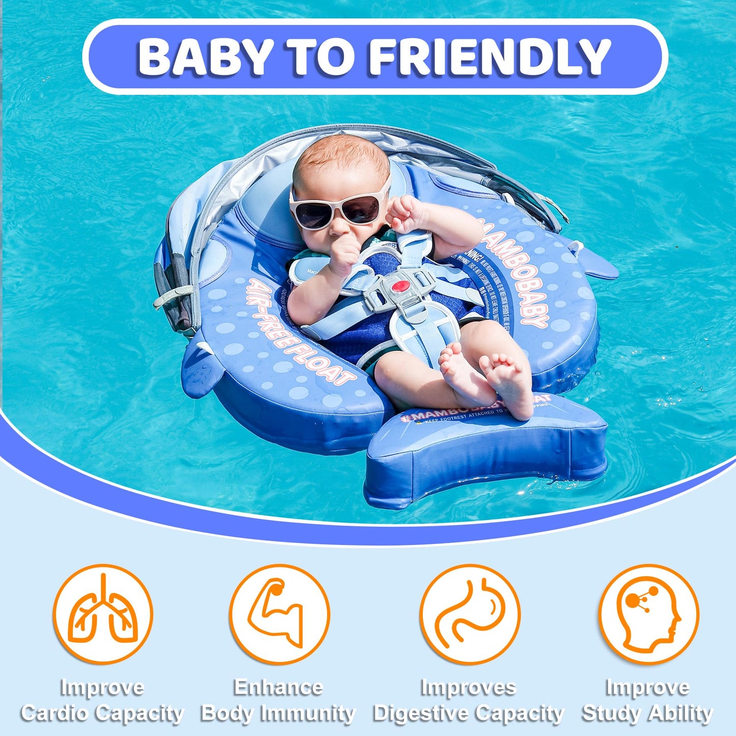 28°C Mambobaby Shark Baby Float with Canopy & Tail – Non-Inflatable Pool Float for 3–24 Months