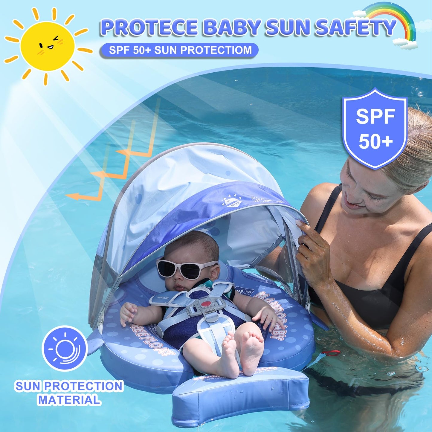 28°C Mambobaby Shark Baby Float with Canopy & Tail – Non-Inflatable Pool Float for 3–24 Months