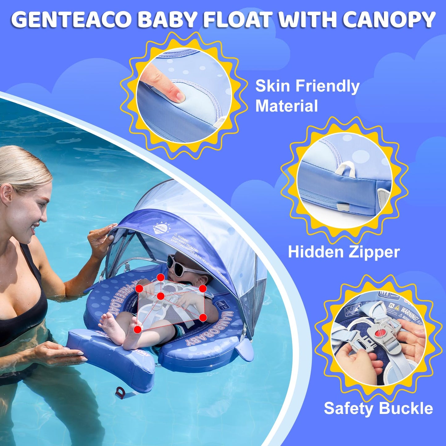 28°C Mambobaby Shark Baby Pool Float with Canopy & Tail | 3–24 Months