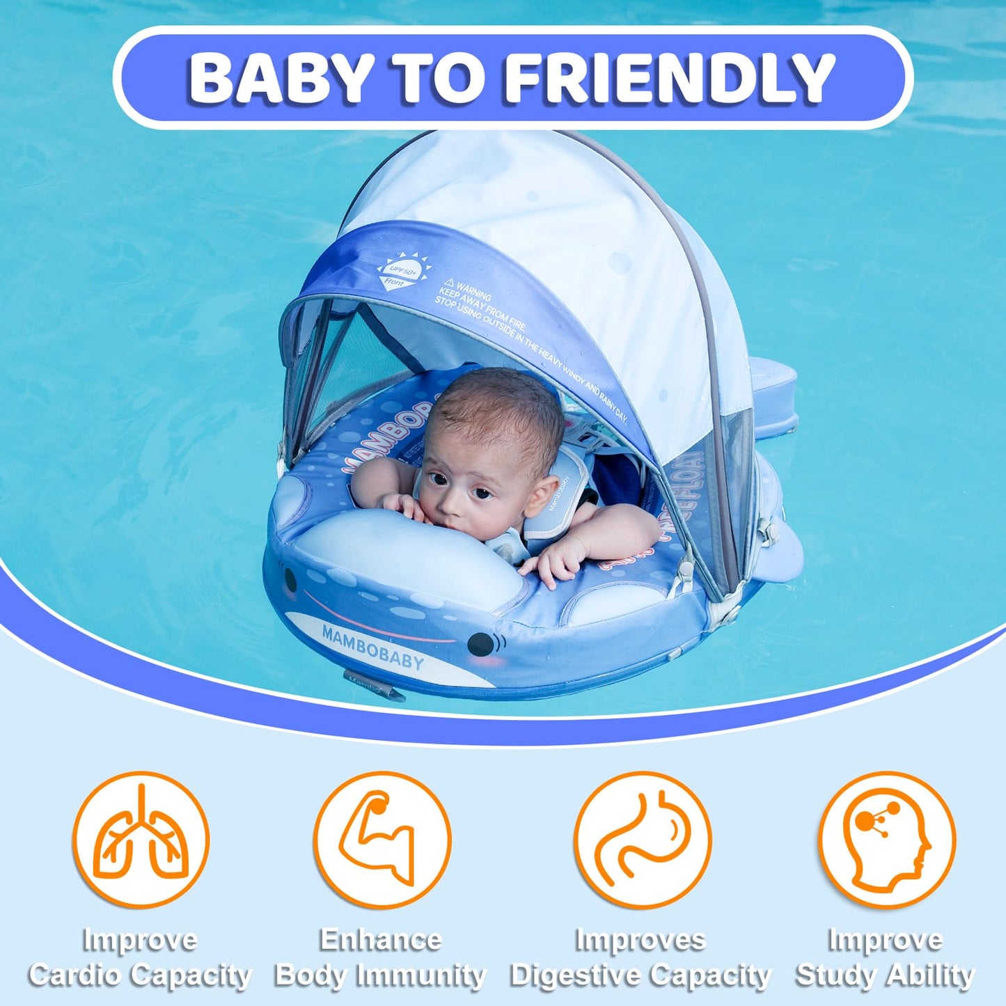28°C Mambobaby Shark Baby Pool Float with Canopy & Tail | 3–24 Months