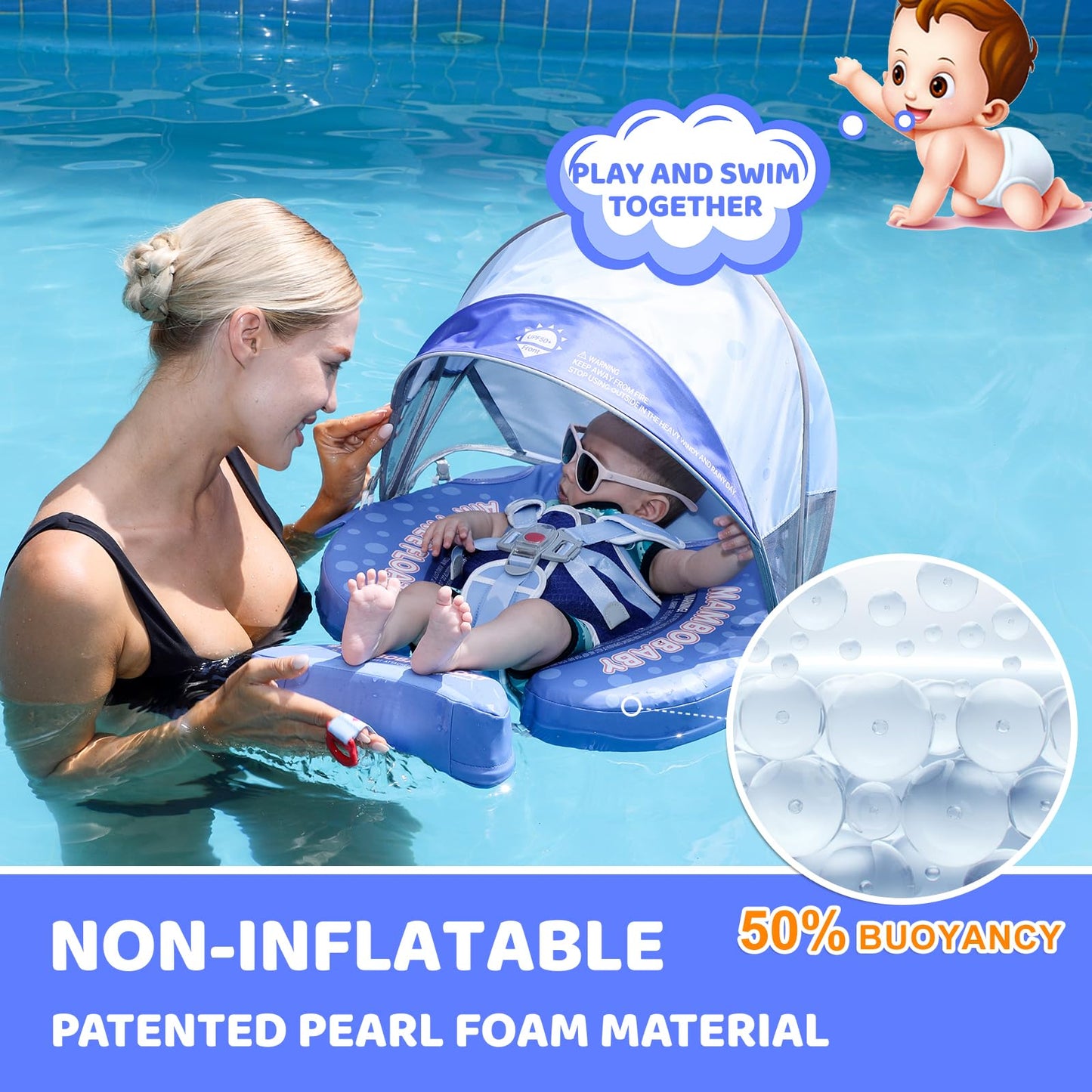 28°C Mambobaby Shark Baby Pool Float with Canopy & Tail | 3–24 Months