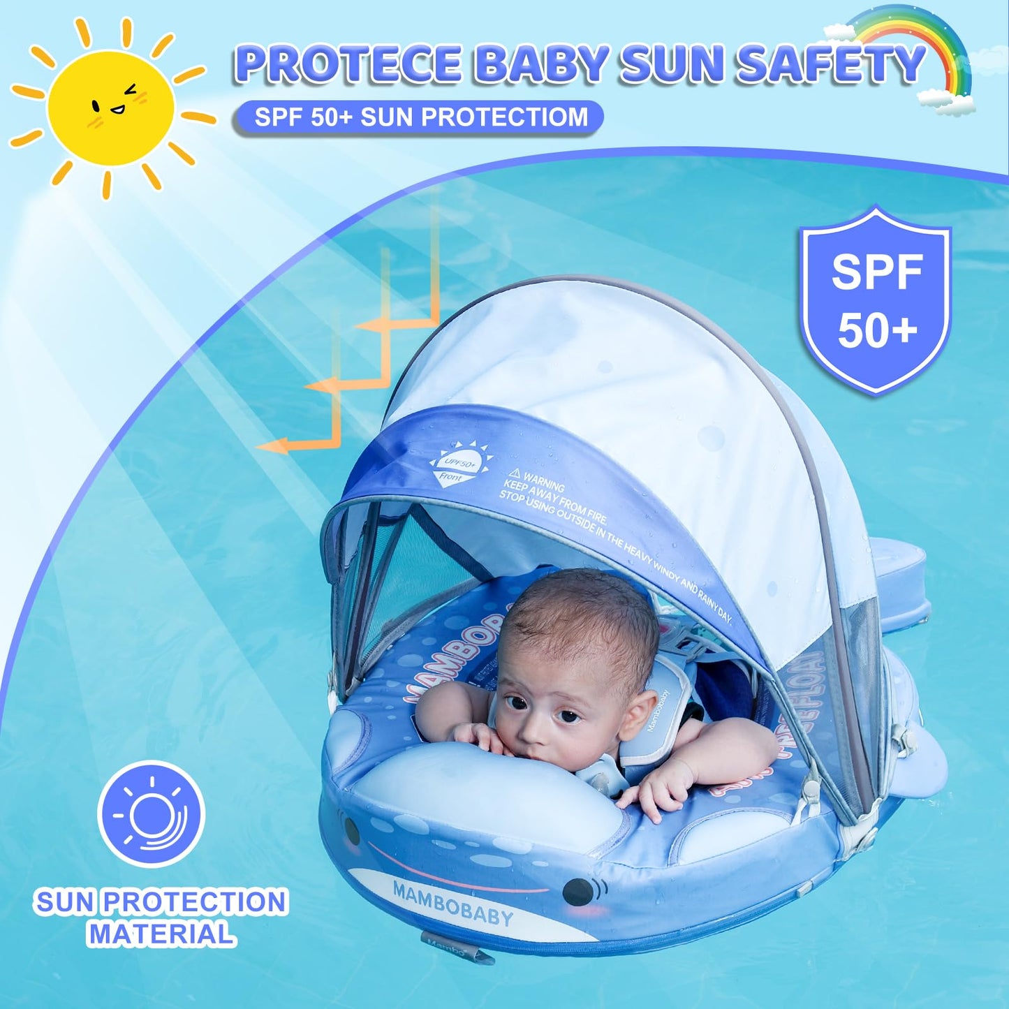 28°C Mambobaby Shark Baby Pool Float with Canopy & Tail | 3–24 Months