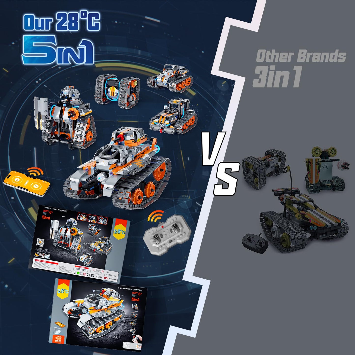 28°C 5-in-1 STEM Building Set for Kids — Remote & App Controlled, 552 Pcs (Ages 6-12+)