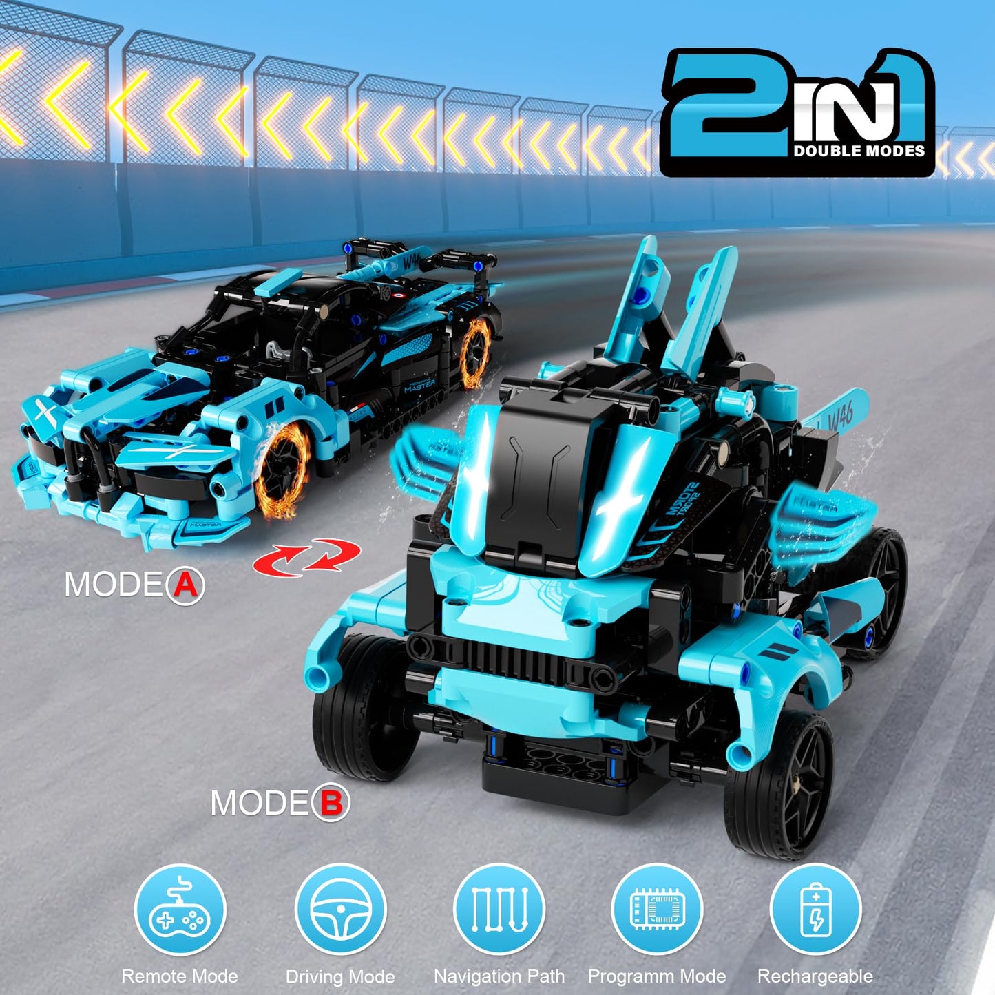 28°C STEM Remote Car Building Kit for Kids 8-12 – 2-in-1 Car & Shark Chariot with App & Remote