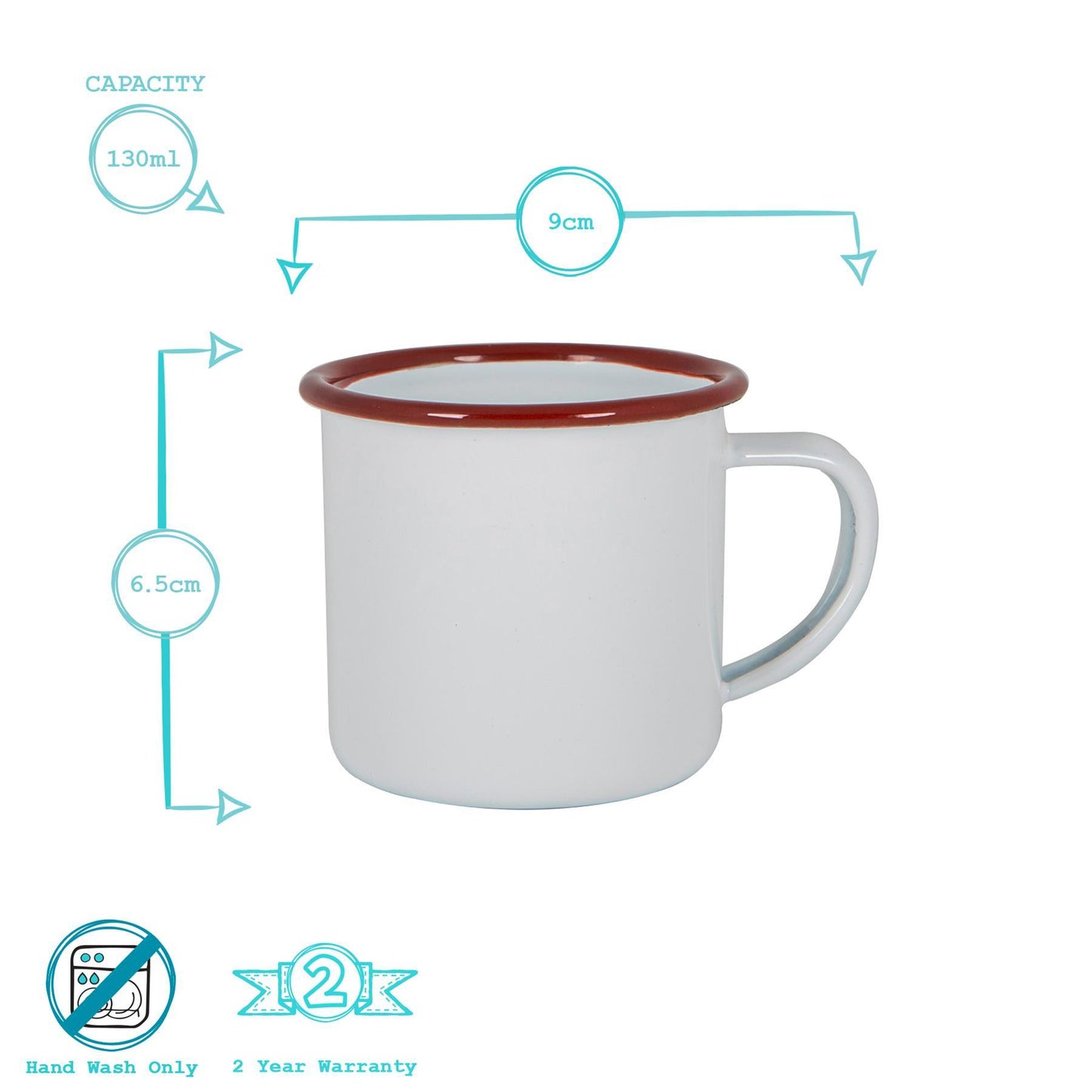 130ml White Enamel Espresso Cups - Pack of Six
