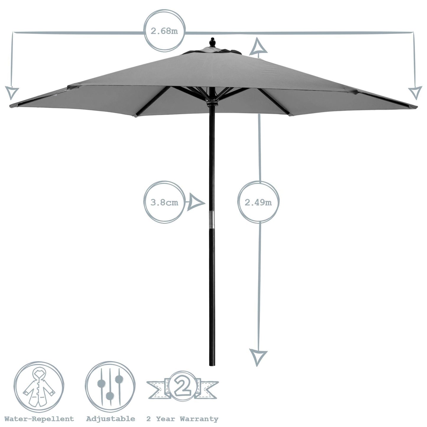 2.7m x 2.5m Wooden Garden Parasol with Black Concrete Base