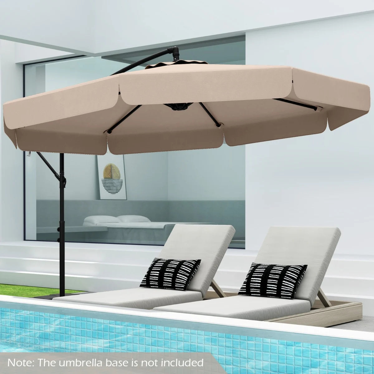 290 cm Patio Cantilever Umbrella with Easy Tilt Adjustment and Ruffled Edge-Beige