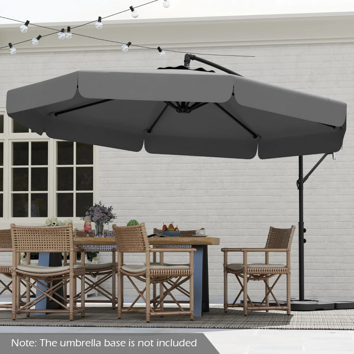 290 cm Patio Cantilever Umbrella with Easy Tilt Adjustment and Ruffled Edge-Beige