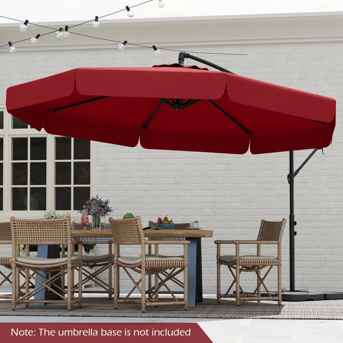 290 cm Patio Cantilever Umbrella with Easy Tilt Adjustment and Ruffled Edge-Beige