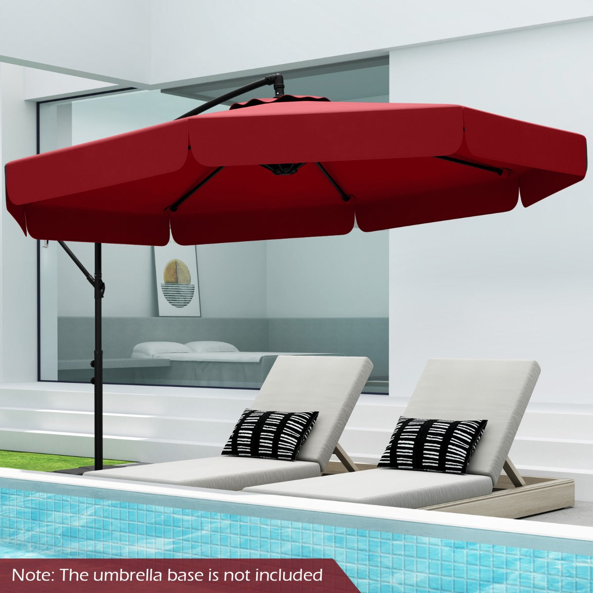 290 cm Patio Cantilever Umbrella with Easy Tilt Adjustment and Ruffled Edge-Beige