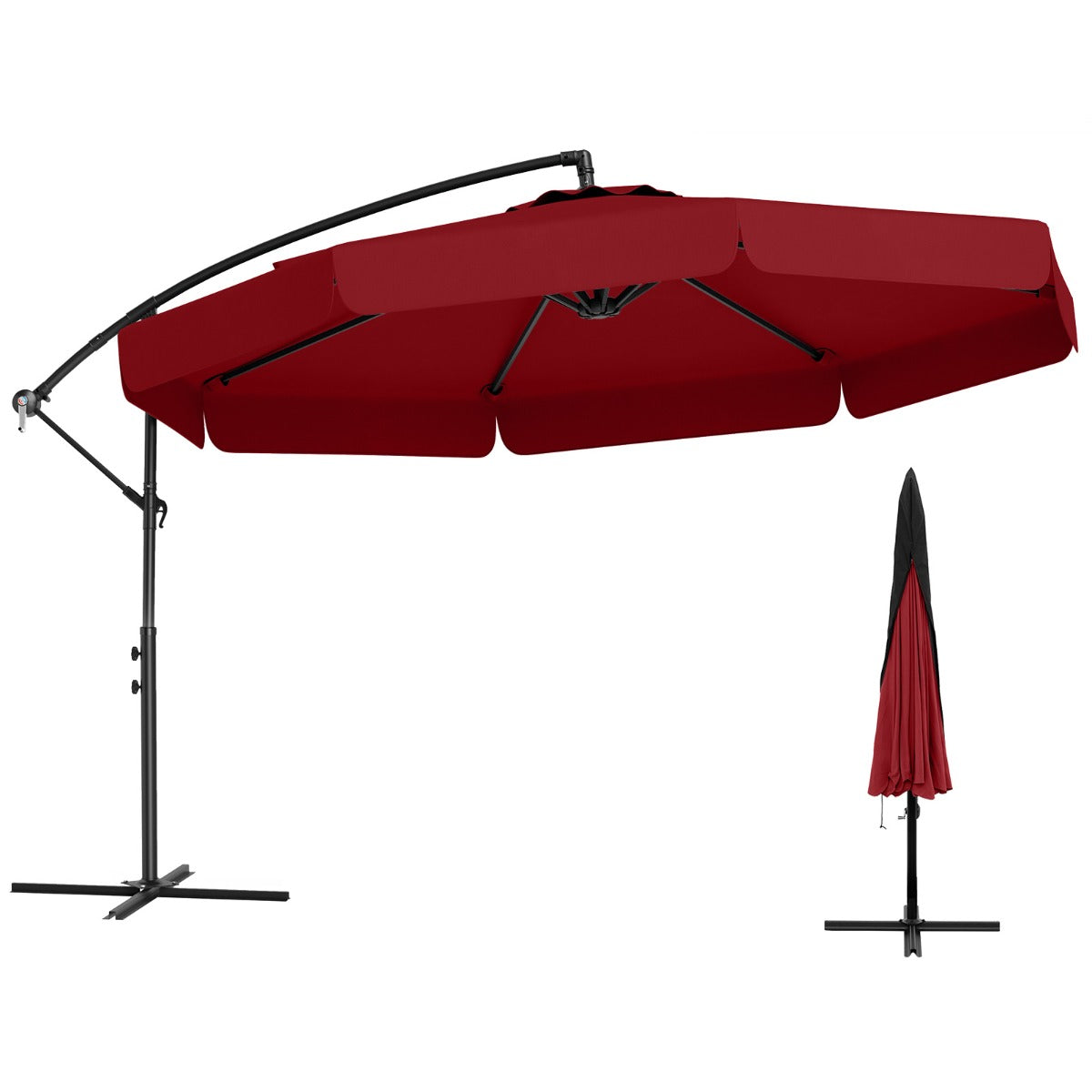 290 cm Patio Cantilever Umbrella with Easy Tilt Adjustment and Ruffled Edge-Beige