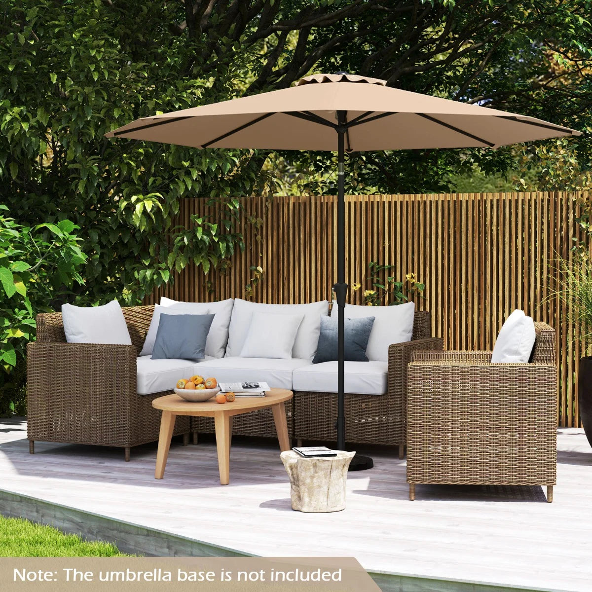 290 CM Patio Umbrella with Crank and 8 Sturdy Ribs for Garden Yard-Beige