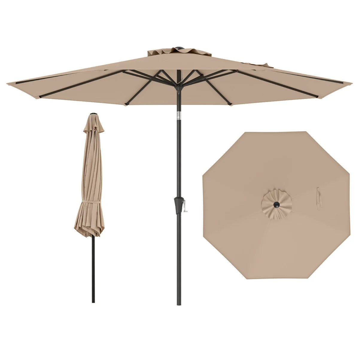 290 CM Patio Umbrella with Crank and 8 Sturdy Ribs for Garden Yard-Beige