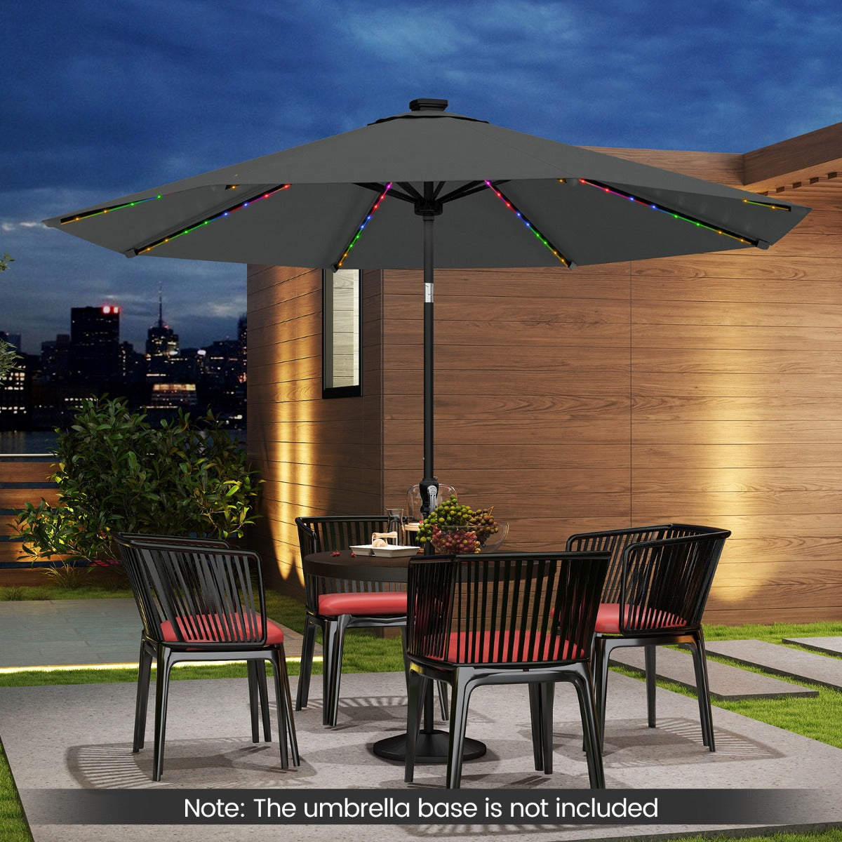 290 cm Solar Patio Umbrella with 96 LED Lights and 9 Modes-Coffee