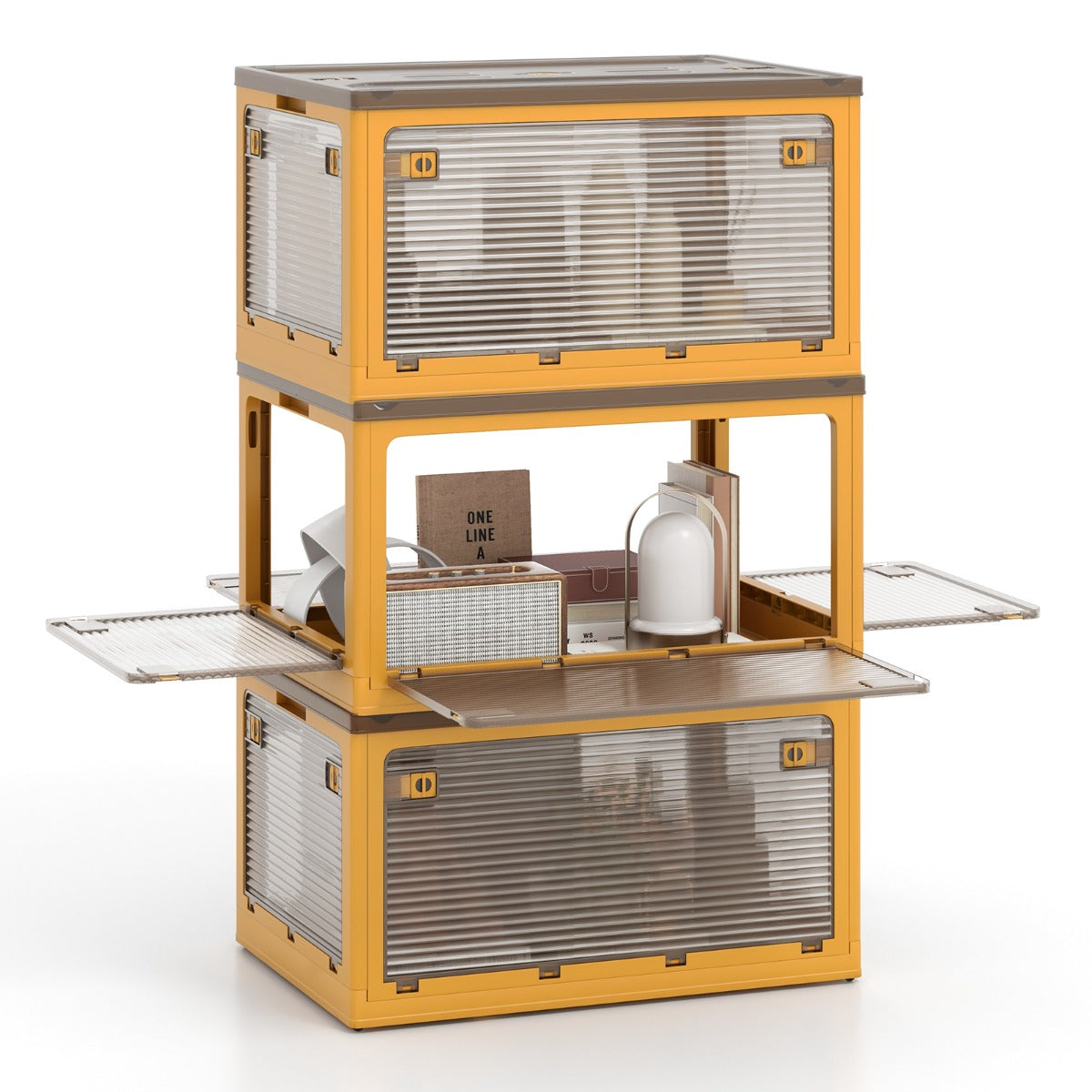 292 L Collapsible Storage Bins 3-Pack Stackable Storage Boxes with Lids-White