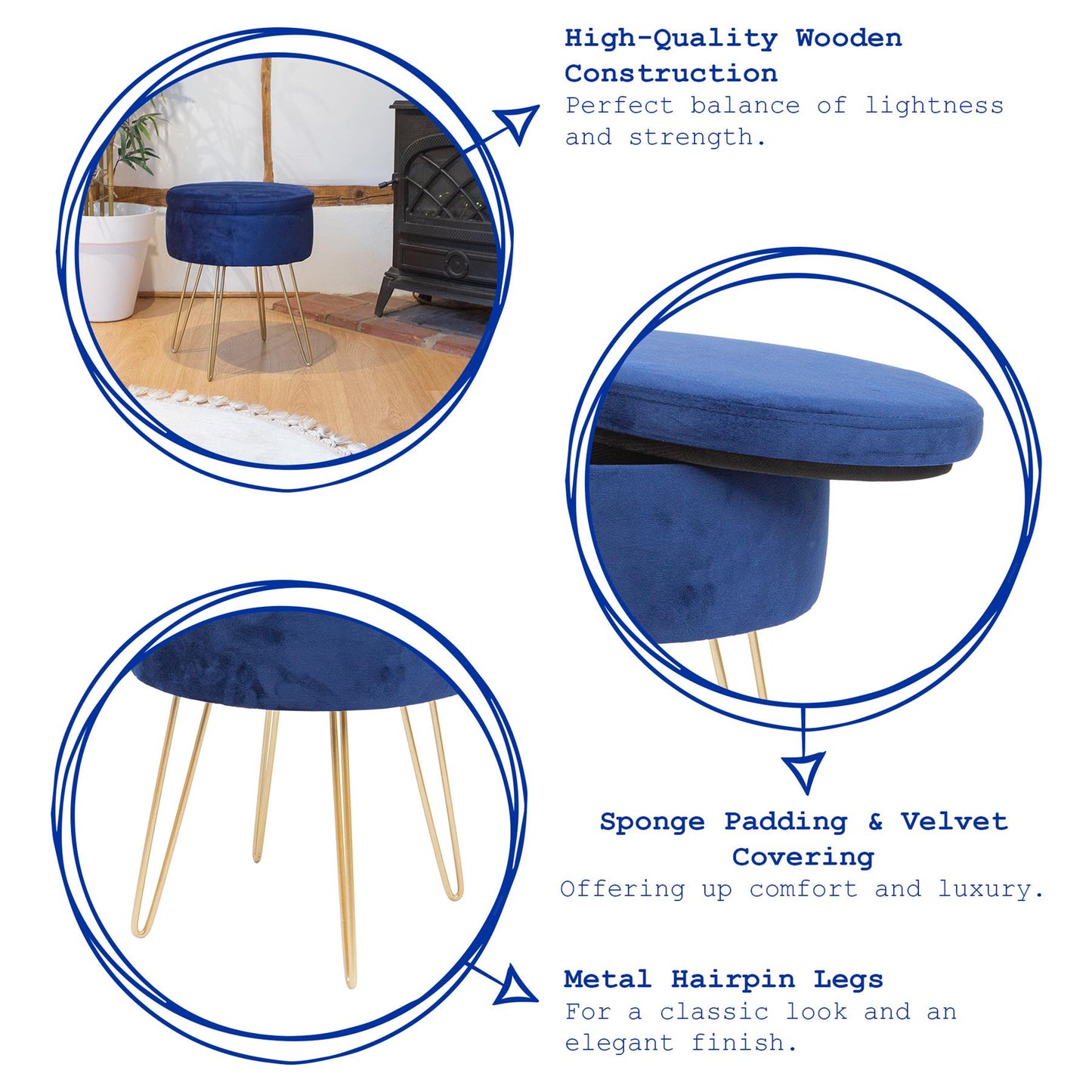 Green Round Velvet Storage Footstool