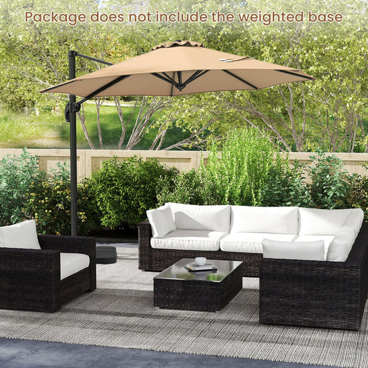 294 x 248 cm Round Outdoor Patio Umbrella Cantilever Umbrella with 360° Rotation for Backyard-Beige