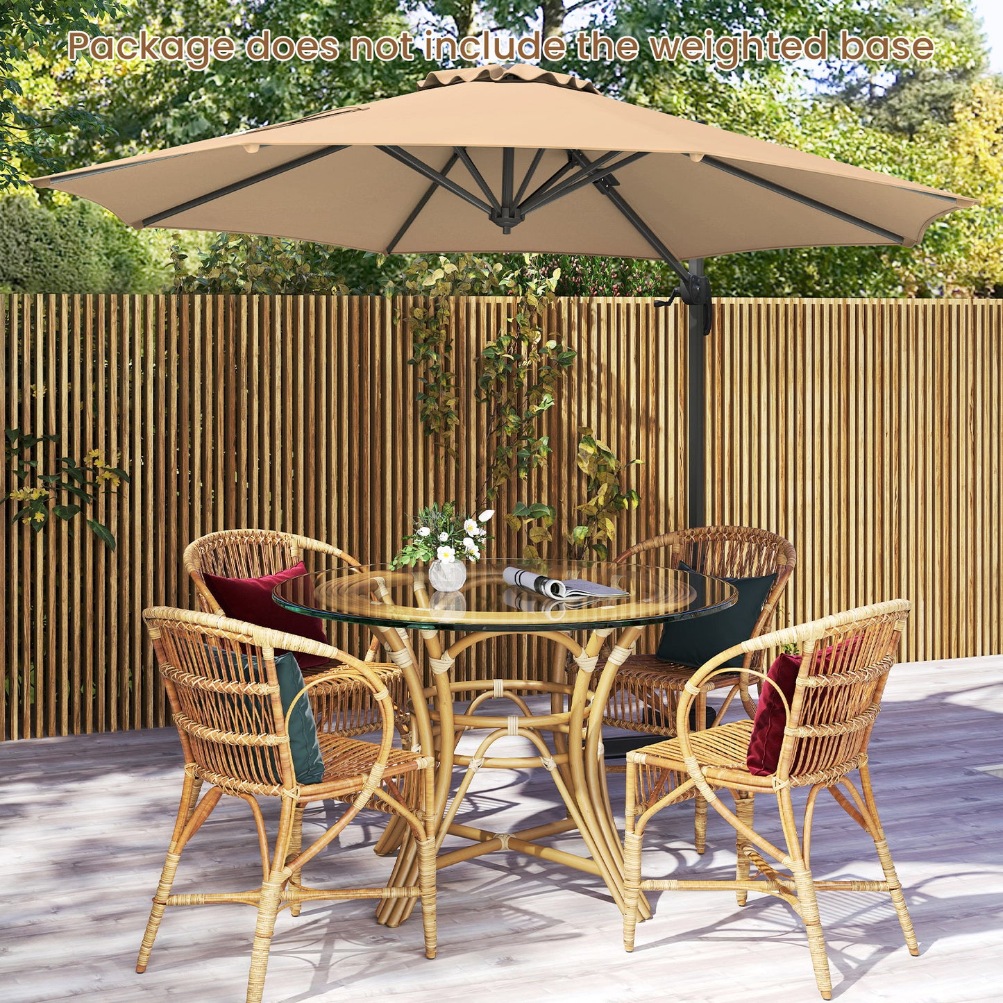 294 x 248 cm Round Outdoor Patio Umbrella Cantilever Umbrella with 360° Rotation for Backyard-Beige