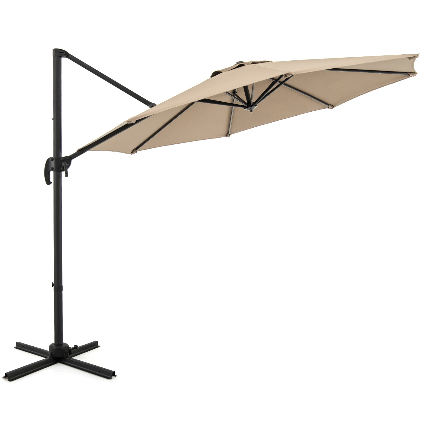 294 x 248 cm Round Outdoor Patio Umbrella Cantilever Umbrella with 360° Rotation for Backyard-Beige