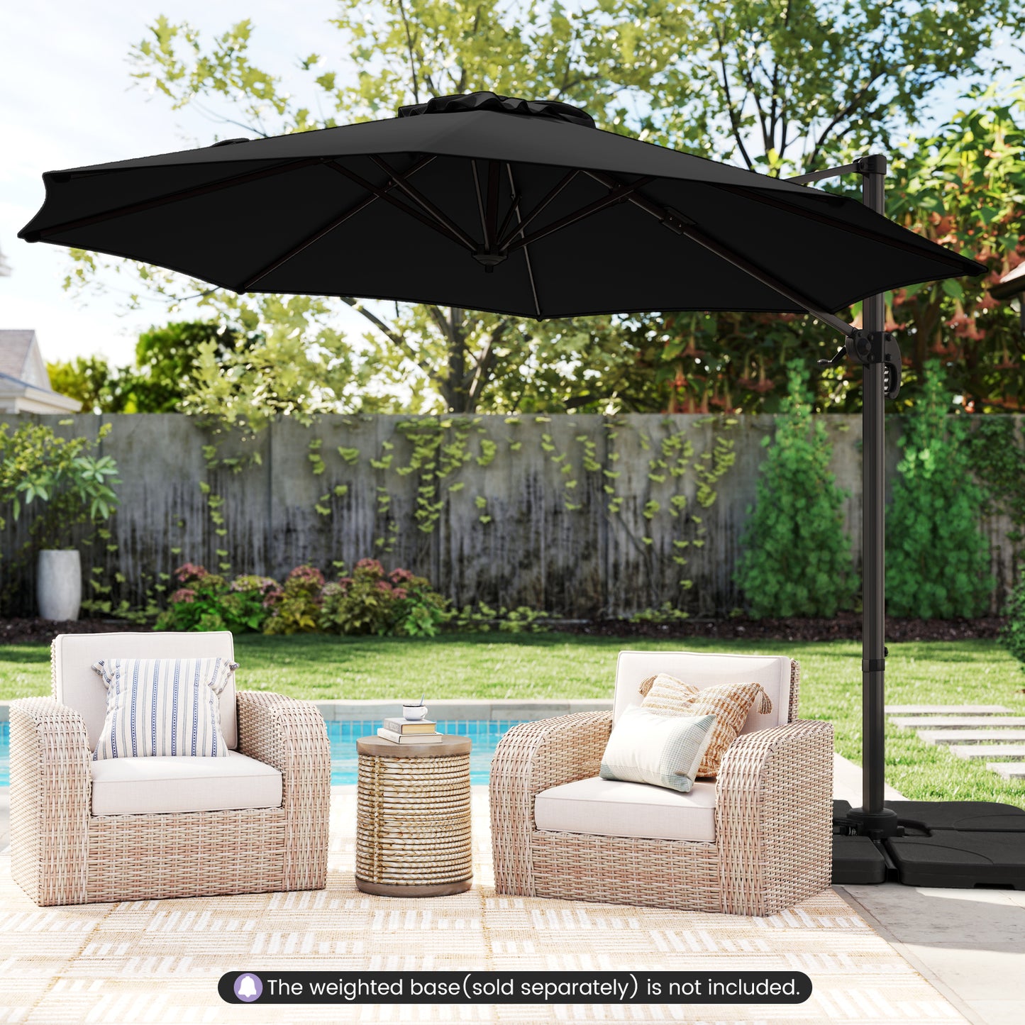 294 x 248 cm Round Outdoor Patio Umbrella Cantilever Umbrella with 360° Rotation for Backyard-Beige