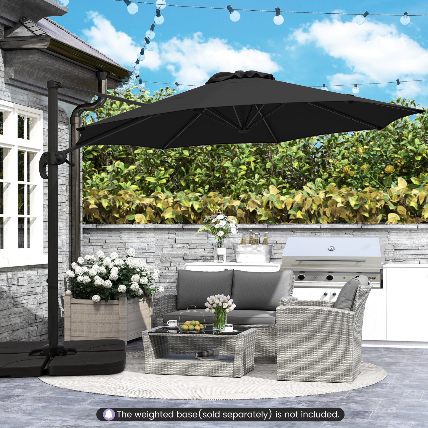 294 x 248 cm Round Outdoor Patio Umbrella Cantilever Umbrella with 360° Rotation for Backyard-Beige