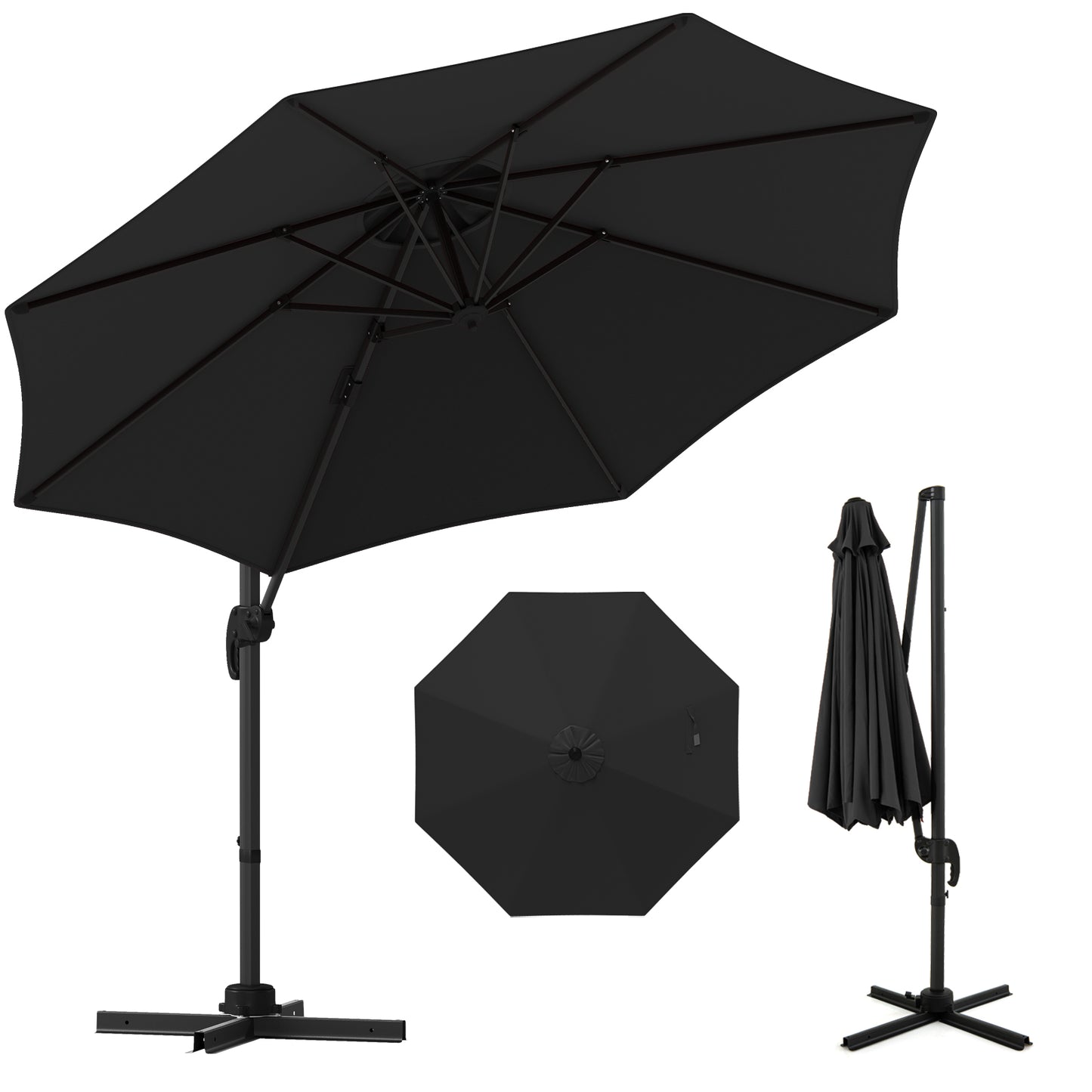 294 x 248 cm Round Outdoor Patio Umbrella Cantilever Umbrella with 360° Rotation for Backyard-Beige