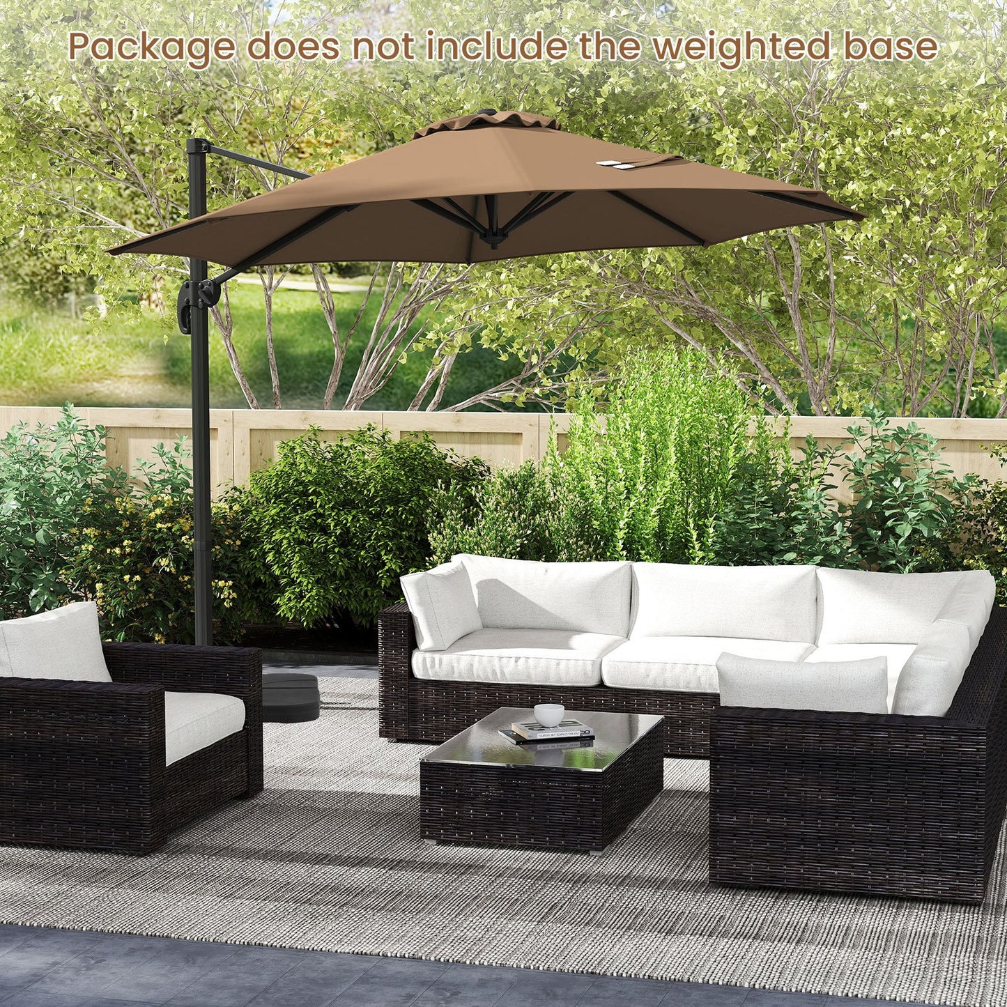 294 x 248 cm Round Outdoor Patio Umbrella Cantilever Umbrella with 360° Rotation for Backyard-Beige