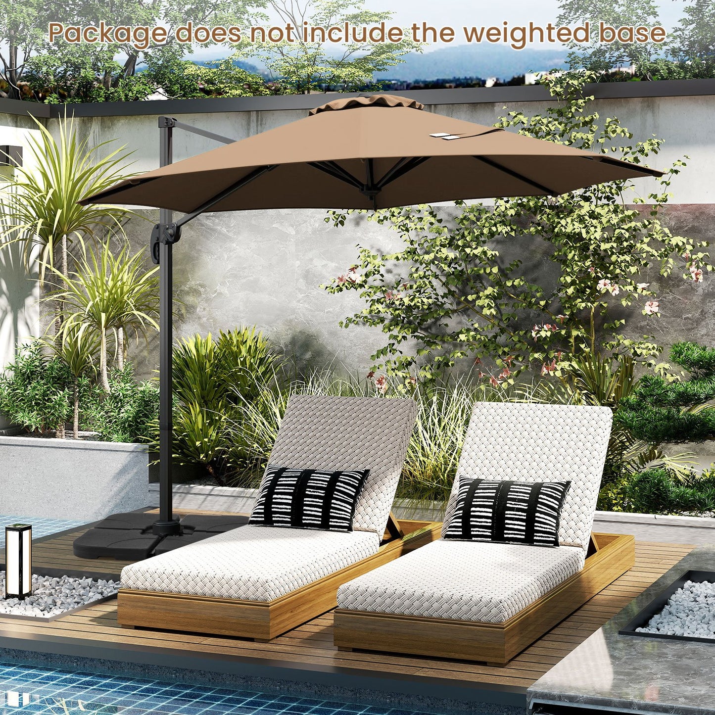 294 x 248 cm Round Outdoor Patio Umbrella Cantilever Umbrella with 360° Rotation for Backyard-Beige