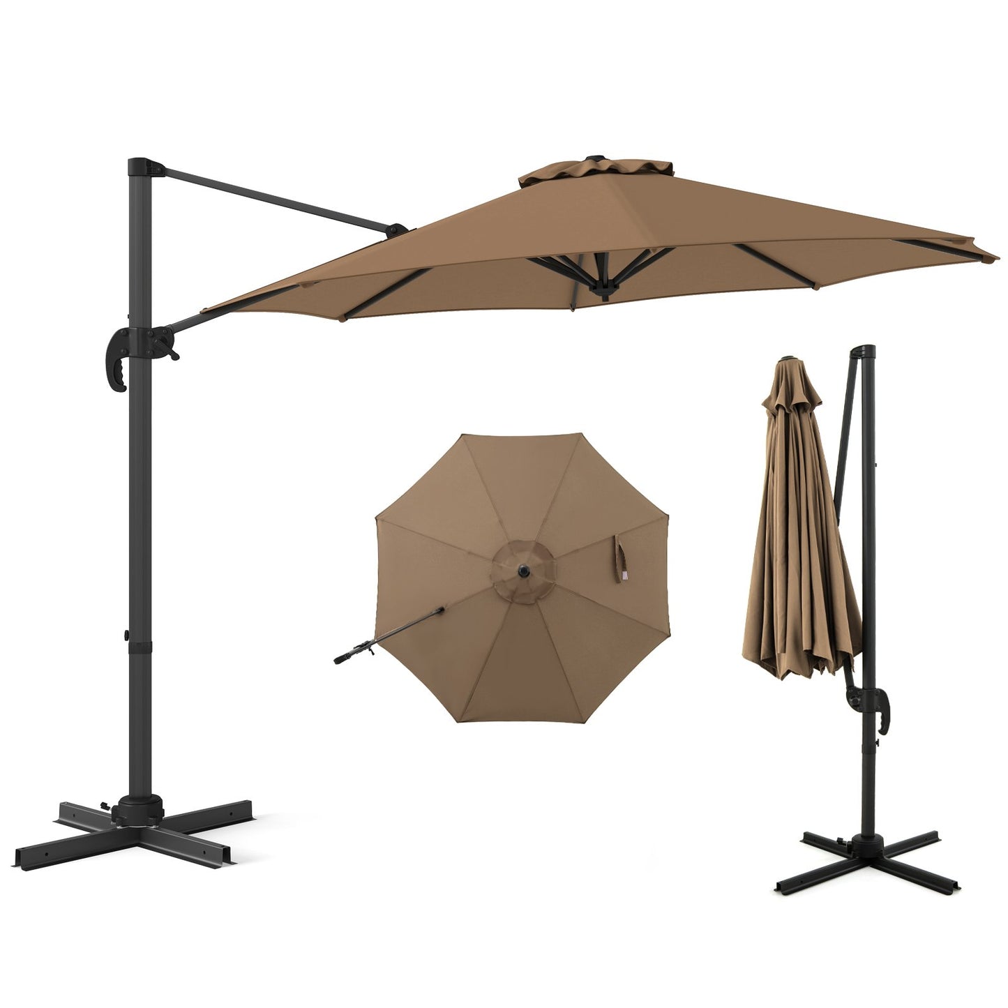 294 x 248 cm Round Outdoor Patio Umbrella Cantilever Umbrella with 360° Rotation for Backyard-Beige