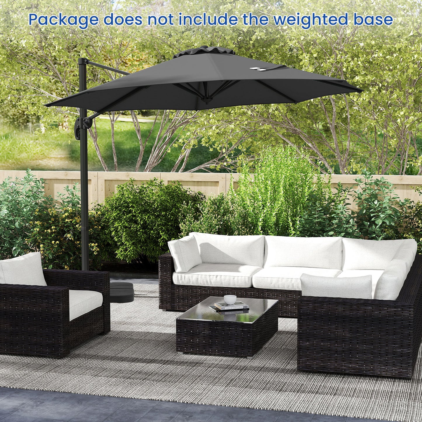 294 x 248 cm Round Outdoor Patio Umbrella Cantilever Umbrella with 360° Rotation for Backyard-Beige