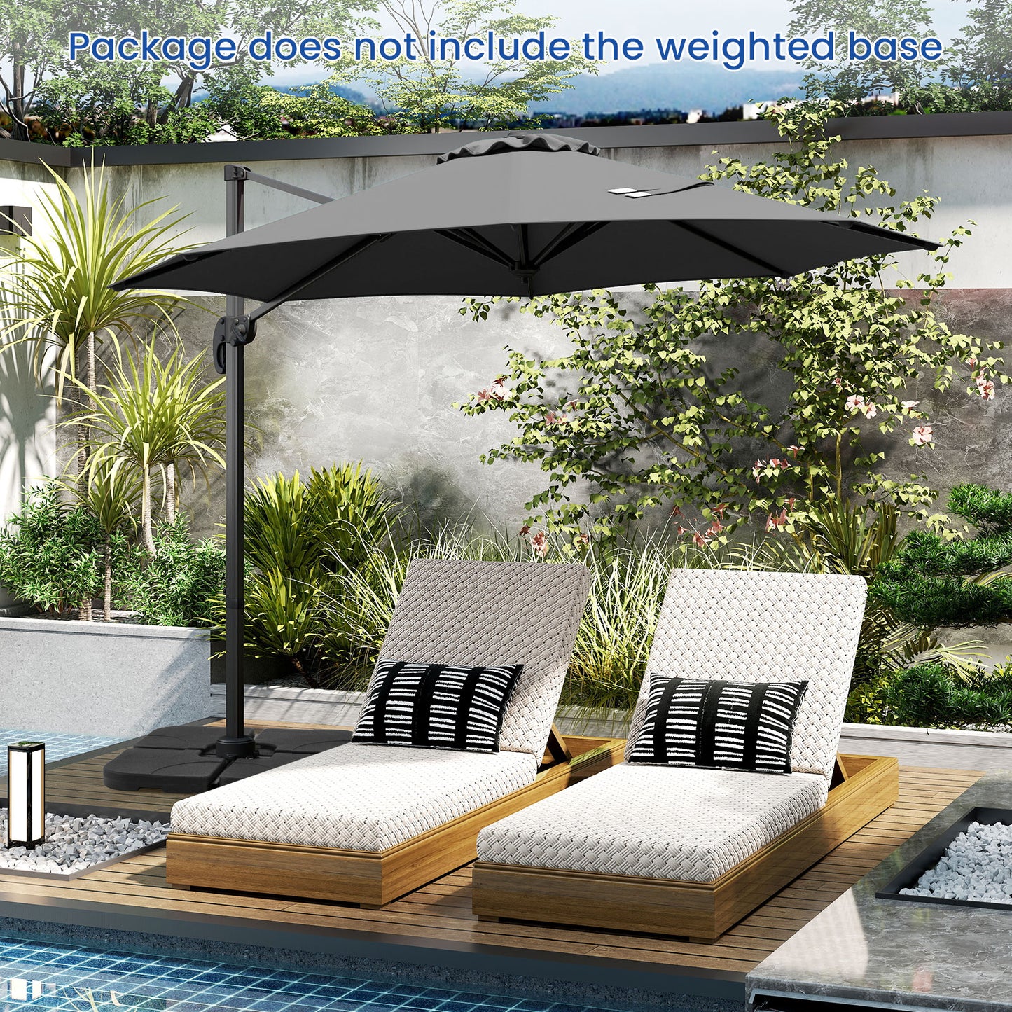 294 x 248 cm Round Outdoor Patio Umbrella Cantilever Umbrella with 360° Rotation for Backyard-Beige