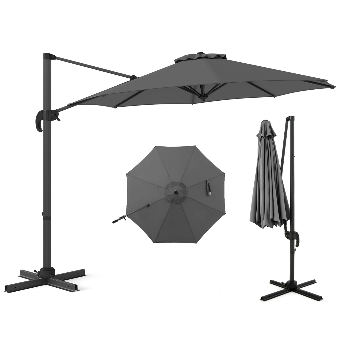294 x 248 cm Round Outdoor Patio Umbrella Cantilever Umbrella with 360° Rotation for Backyard-Beige