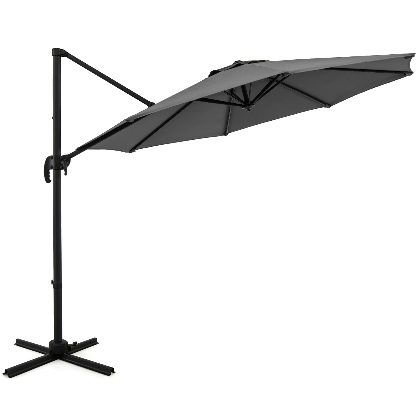 294 x 248 cm Round Outdoor Patio Umbrella Cantilever Umbrella with 360° Rotation for Backyard-Beige