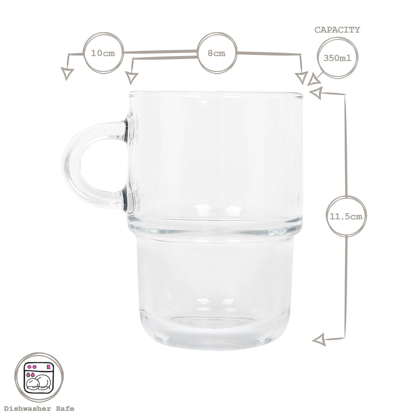 350ml Cozy Stacking Glass Coffee Cups - Pack of Six