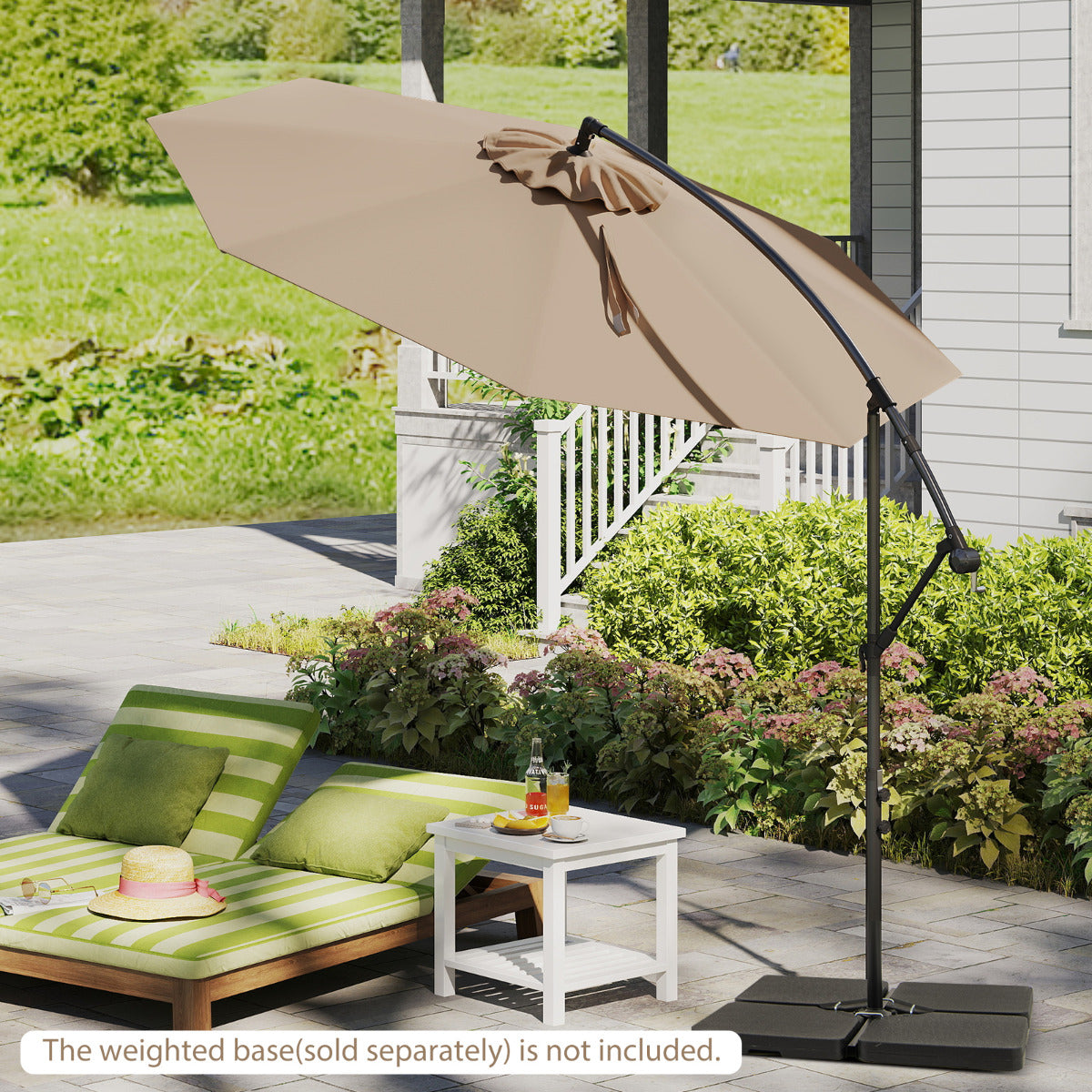 295 cm Patio Offset Umbrella with Easy Tilt Adjustment and Crossed Base-Beige