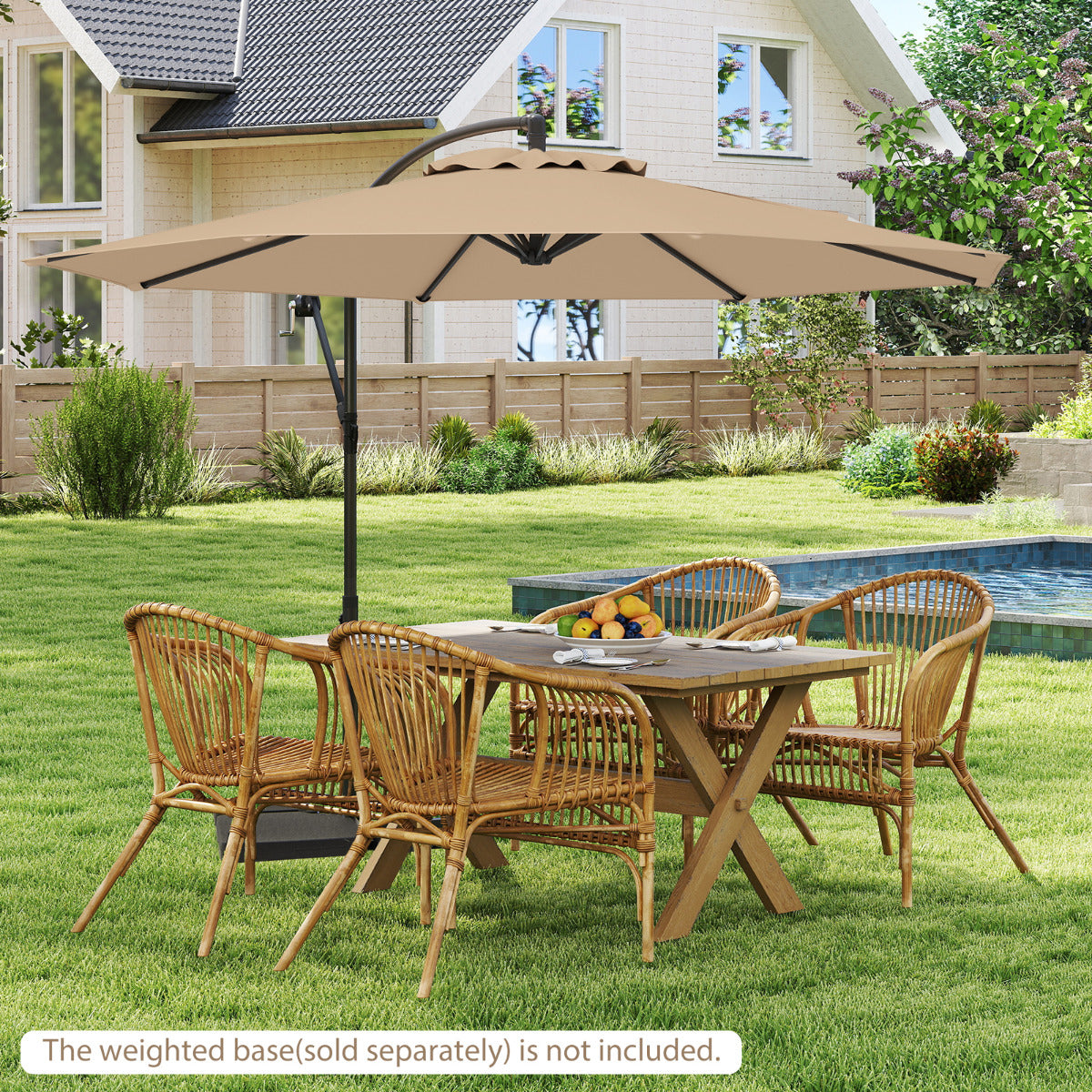 295 cm Patio Offset Umbrella with Easy Tilt Adjustment and Crossed Base-Beige