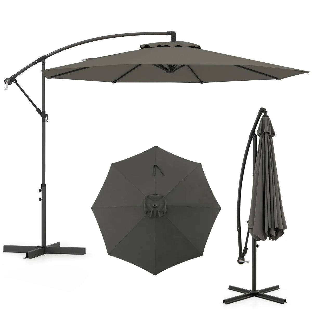 295 cm Patio Offset Umbrella with Easy Tilt Adjustment and Crossed Base-Beige