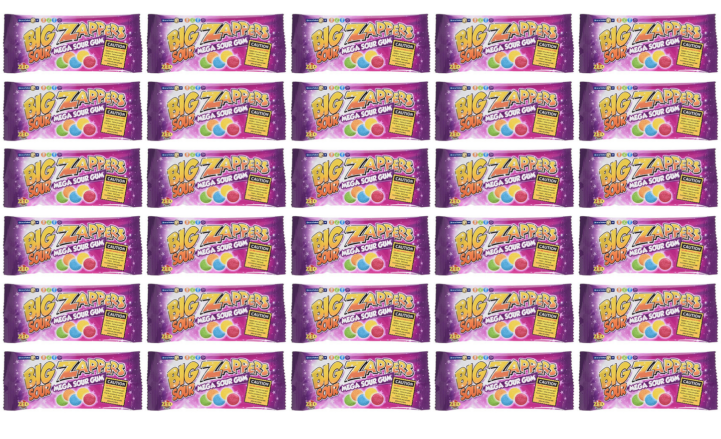 30 x Zed Candy Big Zappers Mega Sour Gum 26G