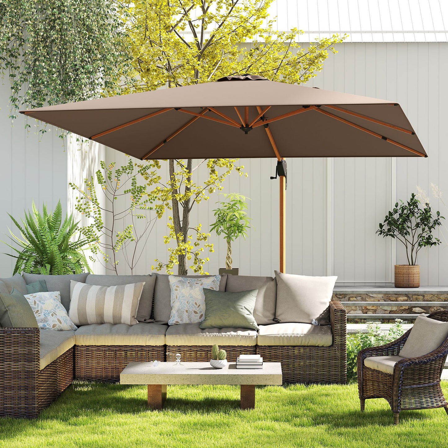 297 cm Outdoor Patio Cantilever Umbrella with 360° Rotation-Beige