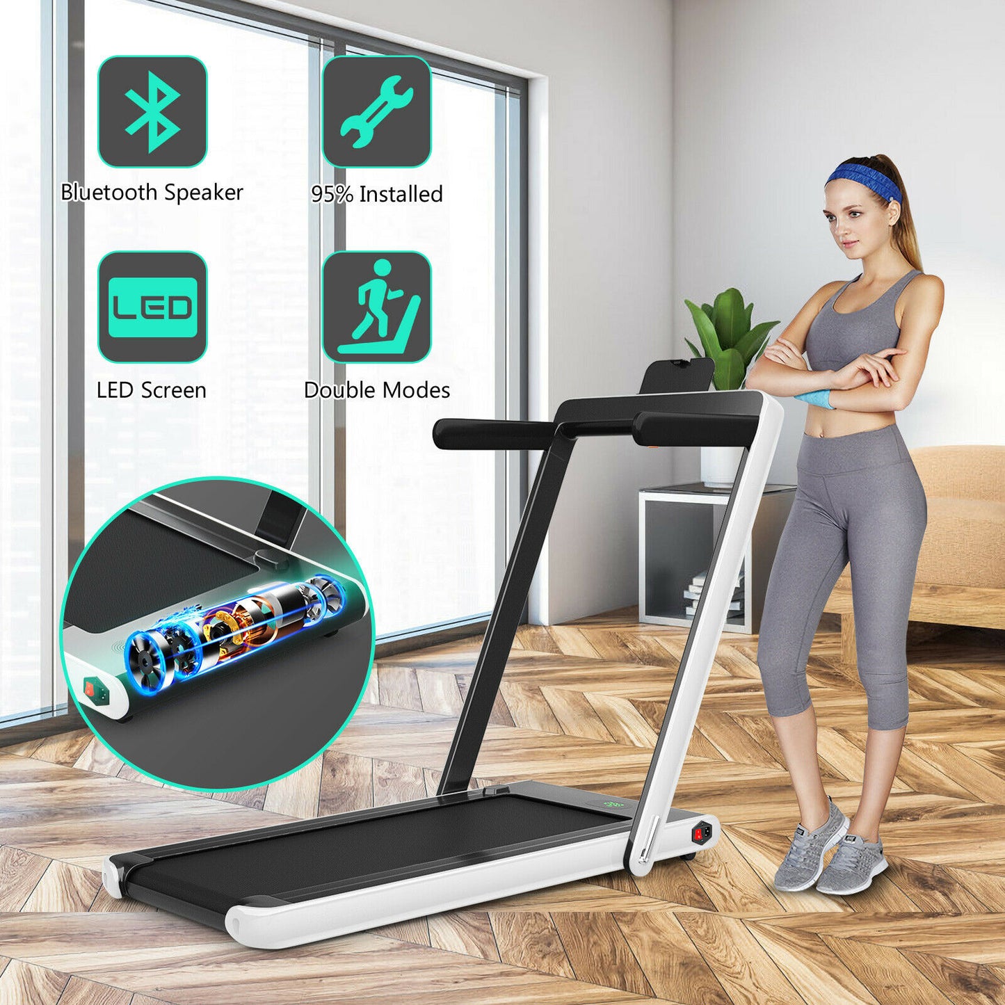 1-12Kph Folding Electric Treadmill with Bluetooth Capability-Black