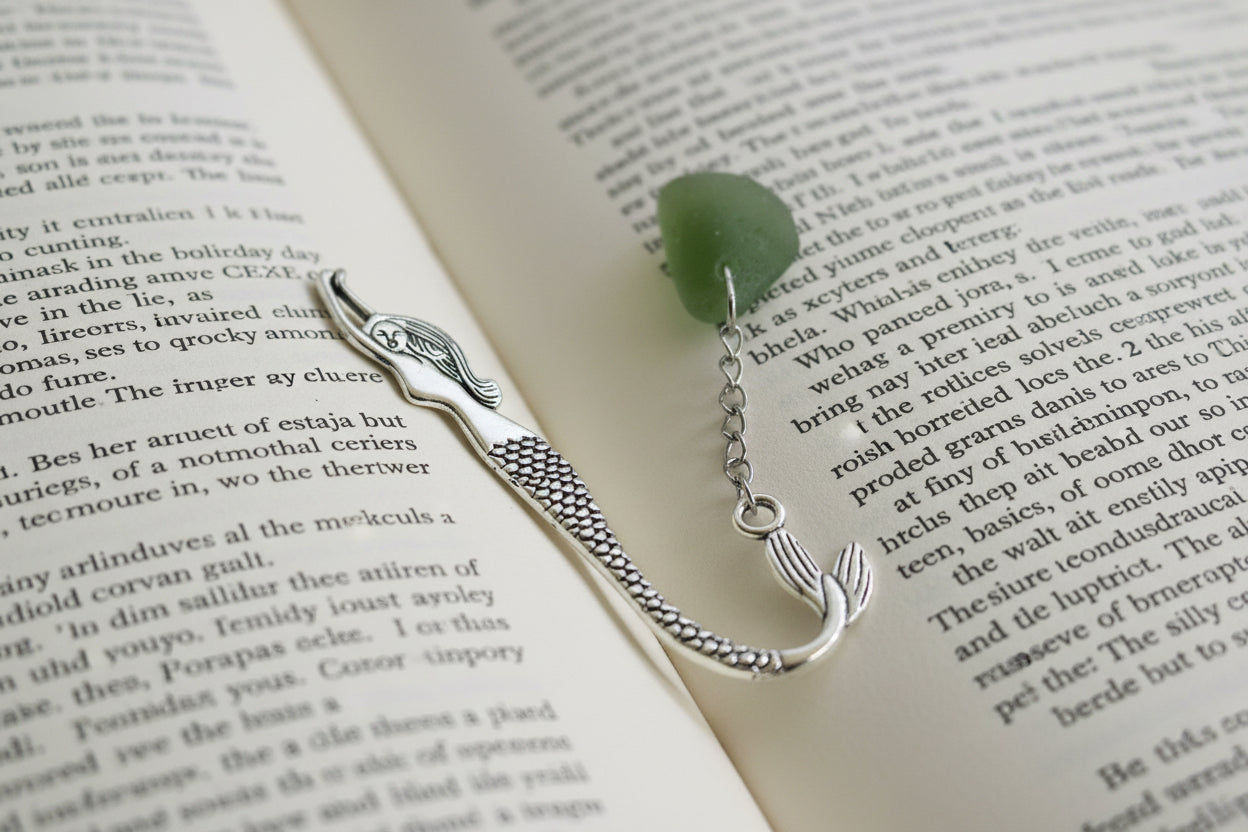 Scottish Seaglass Silver Bookmark - Mermaid Tails