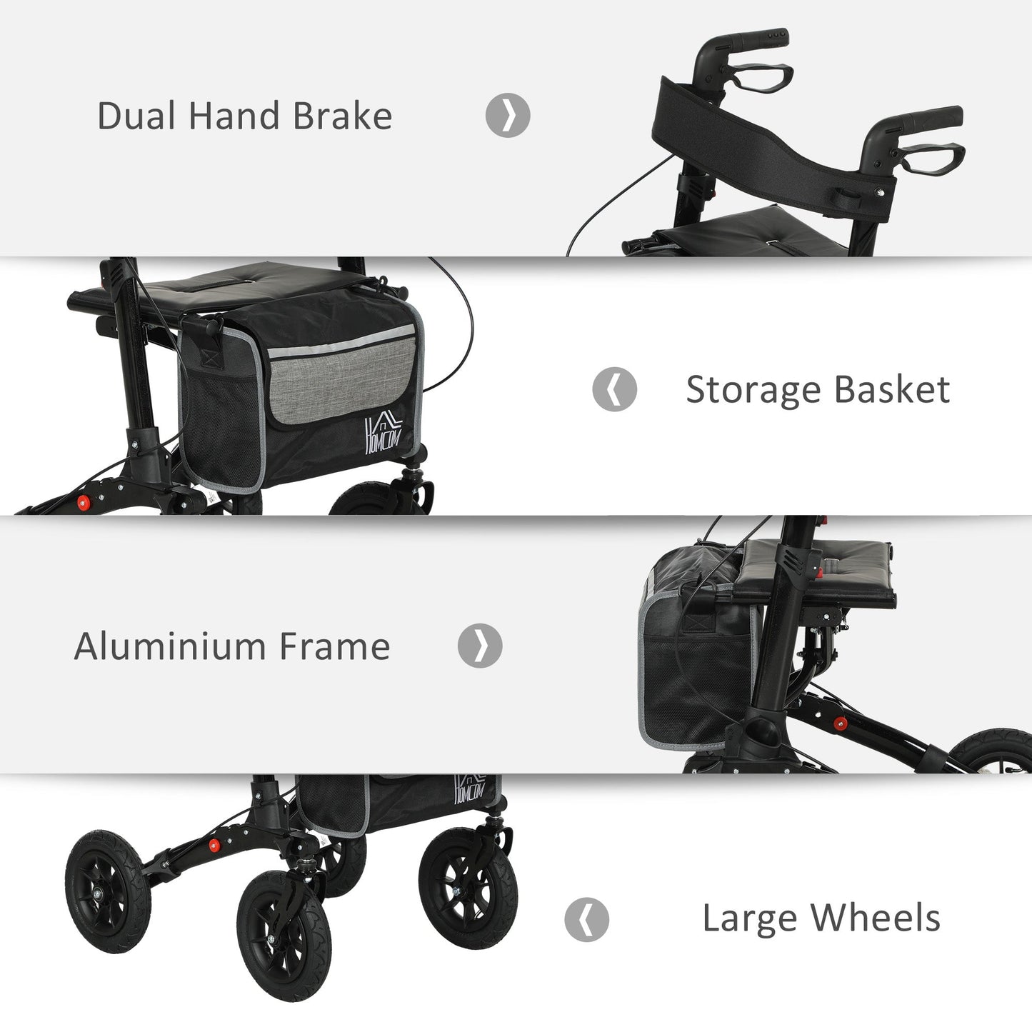 HOMCOM Rollator Walker with Padded Seat, Backrest, All-terrain Wheels
